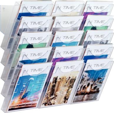 HELIT Wand-Prospekthalter-Set, DIN A4 hoch, glasklar bestehend aus 5 Prospektha