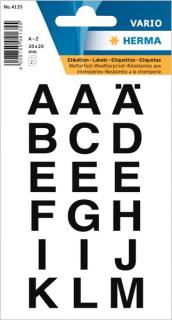 Buchstaben 20x20mm A-Z wetterfest Folie transparent schwarz 2Bl 1Pack