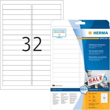 HERMA Etiketten A4 weiß 96x16,9   mm ablösbar Papier 800 St.