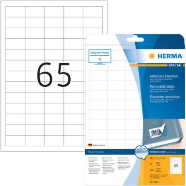 HERMA Etiketten A4 weiß 38,1x21,2 mm ablösb. Papier 1625 St.