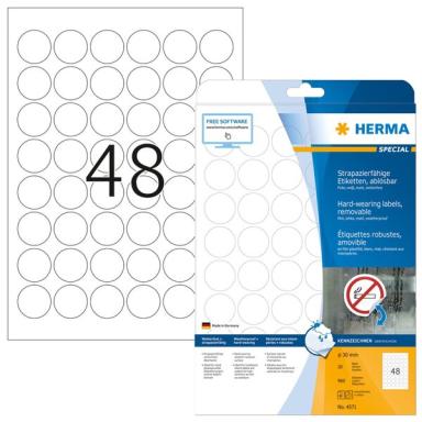 HERMA Folien-Etiketten SPECIAL, Durchmesser: 30 mm, ablösbar matt, strapazierfä