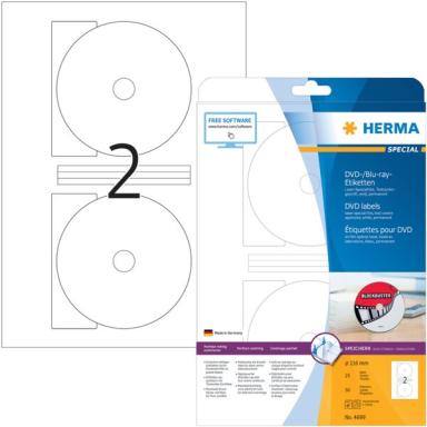 HERMA DVD-/Blu-ray-Etiketten A4 weiß 116 mm Folie  50 St.
