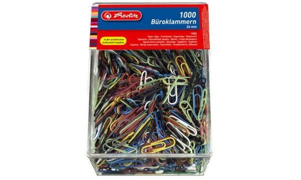 HERLITZ Büroklammern, aus Metall, kunststoffummantelt, 26 mm farbig sortiert (8