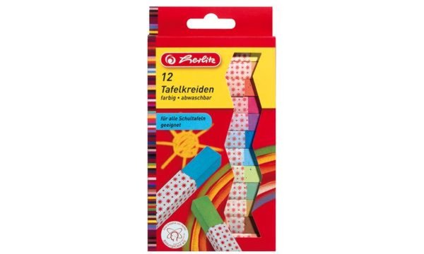 HERLITZ Wandtafelkreide, farbig sortiert, 12er Karton-Etui papierumwickelt, vie