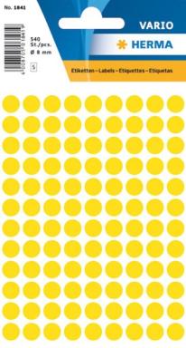 HERMA - Papier - selbstklebend - Gelb - 8 mm rund 540 Etikett(en) (5 Bogen x 10