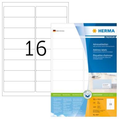HERMA Adressetiketten A4 weiß 99,1x33,8  mm Papier 1600 St.