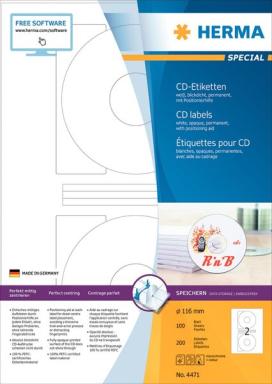 HERMA CD-Etiketten A4 weiß 116 mm Papier opak 200 St.