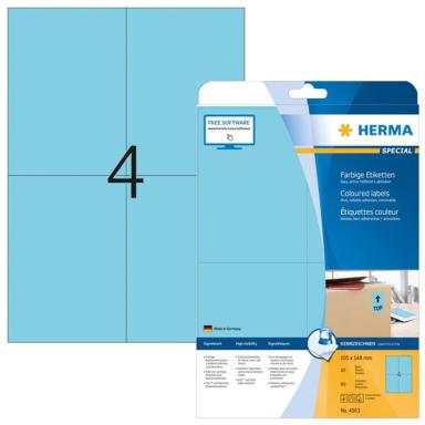 HERMA Etiketten A4 blau 105x148mm Papier matt ablösbar 80St.