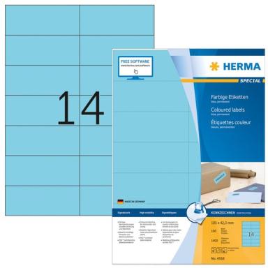 HERMA Etiketten A4 blau 105x42,3mm Papier matt 1400 St.