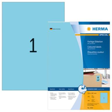 HERMA Etiketten A4 blau 210x297 mm Papier matt  100 St.