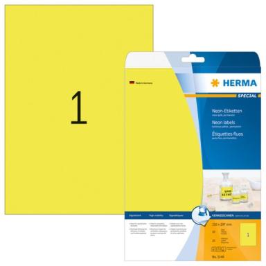HERMA Etiketten A4 neon-gelb   210x297 mm Papier matt 20 St.