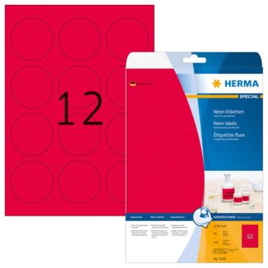 HERMA Etiketten A4 neon-rot   60 mm rund Papier matt 240 St.