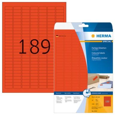 HERMA Etiketten A4 rot  25,4x10 mm Papier matt 3780 St.