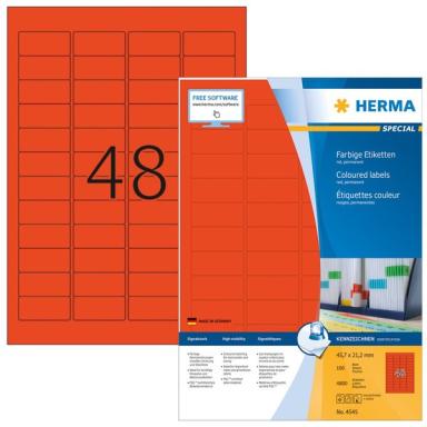 HERMA Etiketten A4 rot  45,7x21,2mm Papier matt 4800 St.