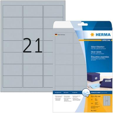HERMA Etiketten A4 silber 63,5x38,1 mm Folie glänz.  525 St.