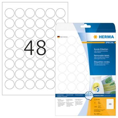 HERMA Etiketten A4 weiß 30 mm rund ablösb. Papier 1200 St.