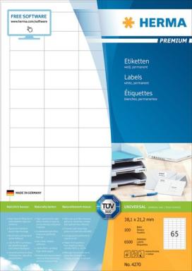 HERMA Etiketten A4 weiß 38,1x21,2 mm Papier 6500 St.