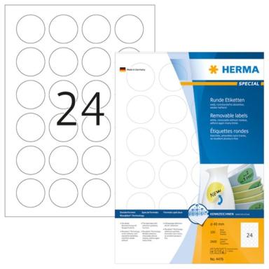 HERMA Etiketten A4 weiß 40 mm rund ablösb. Papier 2400 St.