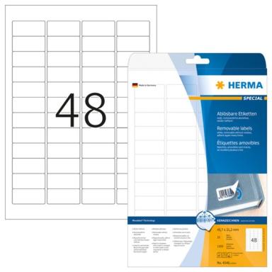 HERMA Etiketten A4 weiß 45,7x21,2 mm ablösb. Papier 1200 St.