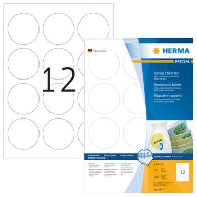 HERMA Etiketten A4 weiß 60 mm rund ablösb. Papier 1200 St.