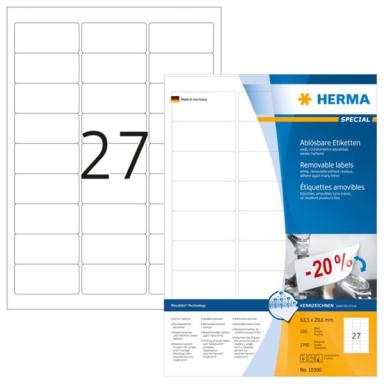 HERMA Etiketten A4 weiß 63,5x29,6 mm ablösb. Papier 2700 St.