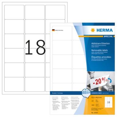 HERMA Etiketten A4 weiß 63,5x46,6 mm ablösb. Papier 1800 St.
