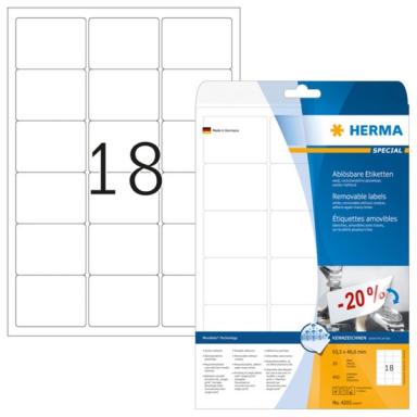 HERMA Etiketten A4 weiß 63,5x46,6 mm ablösbar Papier 450 St.