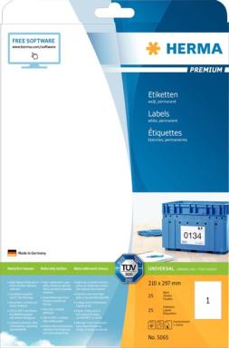 HERMA Etiketten Premium A4 weiß 210x297   mm Papier  25 St.