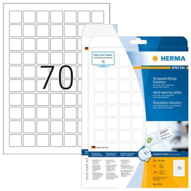 HERMA Etiketten strapazierfähig A4 24x24 mm weiß stark haftend Folie matt wette