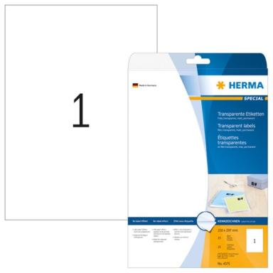 HERMA Etiketten transparent matt A4 210x297 mm Folie 25 St.