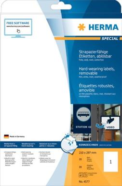 HERMA Folien-Etiketten SPECIAL, 210 x 297 mm, ablösbar matt, strapazierfähig, w