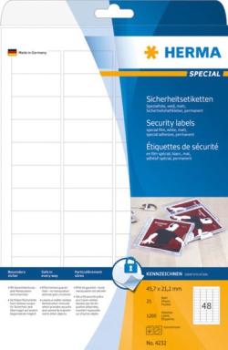 HERMA Sicherheitsetiketten weiß 45,7x21,2 mm Folie 1200 St.