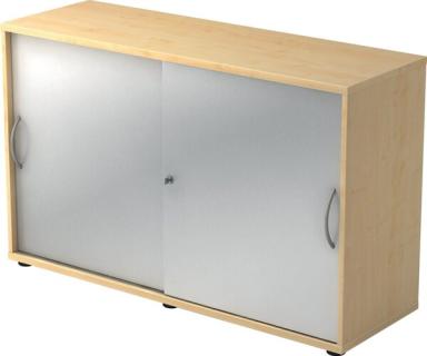 Schiebetürschrank 2 Ordnerhöhen 120 cm Korpus Ahorn, Front Silber