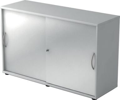 Schiebetürschrank 2 Ordnerhöhen 120 cm Korpus Grau, Front Silber