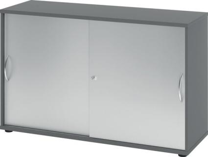 Schiebetürschrank 2 Ordnerhöhen 120 cm Korpus Graphit, Front Silber