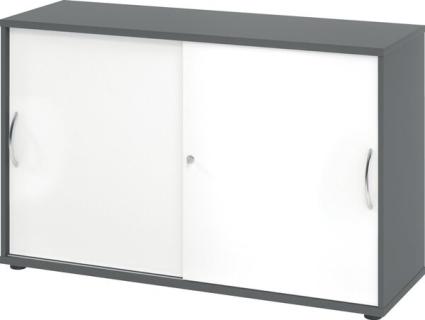 Schiebetürschrank 2 Ordnerhöhen 120 cm Korpus Graphit, Front Weiß