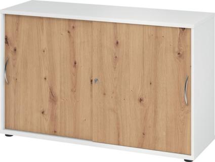 Schiebetürschrank 2 Ordnerhöhen 120 cm Korpus Weiß, Front Asteiche