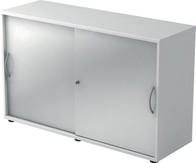 Schiebetürschrank 2 Ordnerhöhen 120 cm Korpus Weiß, Front Silber