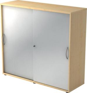Schiebetürschrank 3 Ordnerhöhen 120 cm Korpus Ahorn, Front Silber