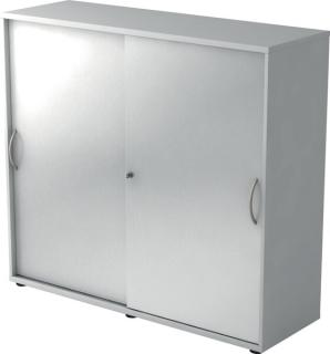 Schiebetürschrank 3 Ordnerhöhen 120 cm Korpus Grau, Front Silber