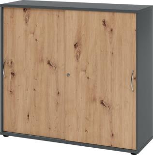 Schiebetürschrank 3 Ordnerhöhen 120 cm Korpus Graphit, Front Asteiche