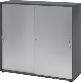 Schiebetürschrank 3 Ordnerhöhen 120 cm Korpus Graphit, Front Silber
