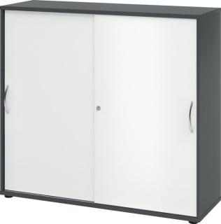 Schiebetürschrank 3 Ordnerhöhen 120 cm Korpus Graphit, Front Weiß