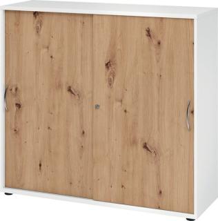 Schiebetürschrank 3 Ordnerhöhen 120 cm Korpus Weiß, Front Asteiche