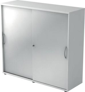 Schiebetürschrank 3 Ordnerhöhen 120 cm Korpus Weiß, Front Silber