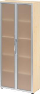 Glastürenschrank 5 Ordnerhöhen 34,6 cm tief, Korpus Ahorn, Front Milchglas