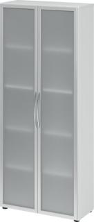 Glastürenschrank 5 Ordnerhöhen 34,6 cm tief, Korpus Weiß, Front Milchglas