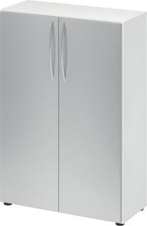 Schrank 3 Ordnerhöhen, 34,6 cm tief BM Korpus Weiß, Front Silber
