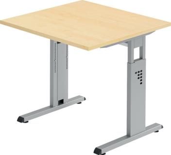 Schreibtisch C-Fuß 80 x 80 cm Ahorn/Silber, Platte 2,5cm, rechteckig