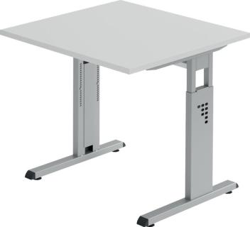 Schreibtisch C-Fuß 80 x 80 cm Grau/Silber, Platte 2,5cm, rechteckig
